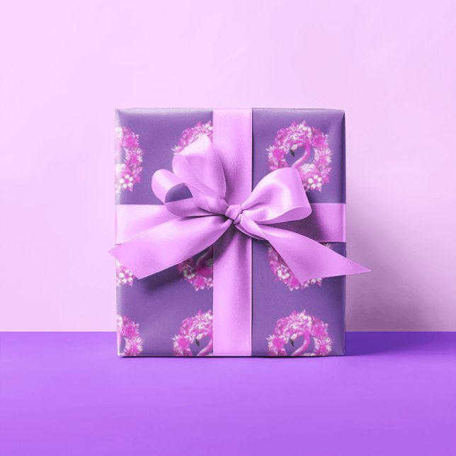 Papier Cadeau Flamant rose rose violet île tropicale (Créateur téléchargé)