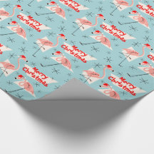 Flamant rose Santas Bleu Joyeux Noël