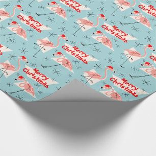 Papier Cadeau Flamant rose Santas Bleu Joyeux Noël