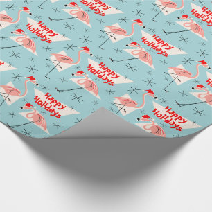 Papier Cadeau Flamant rose Santas Bleu Joyeux Vacances