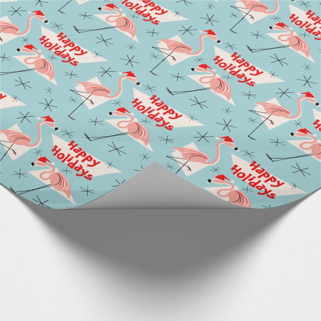 Papier Cadeau Flamant rose Santas Bleu Joyeux Vacances (Coin)