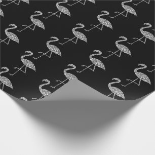 Papier Cadeau Flamant rose scintillant motif paillettes argentée