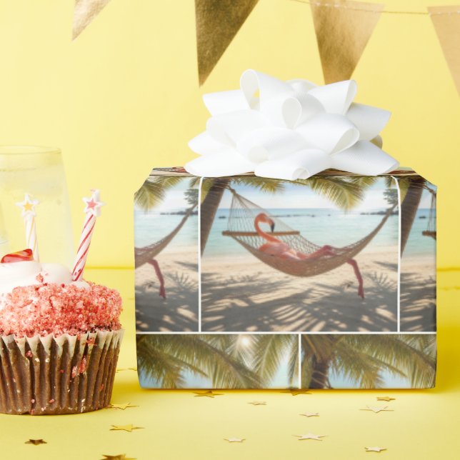 Papier Cadeau Flamant rose se prélassant dans un hamac (Fête d'anniversaire)