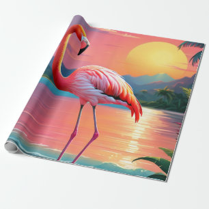 Papier Cadeau Flamant rose Sunset Tropical Beach