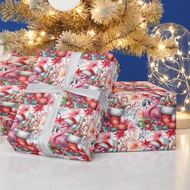 Papier Cadeau Flamant rose thème de Noël (Vacances)