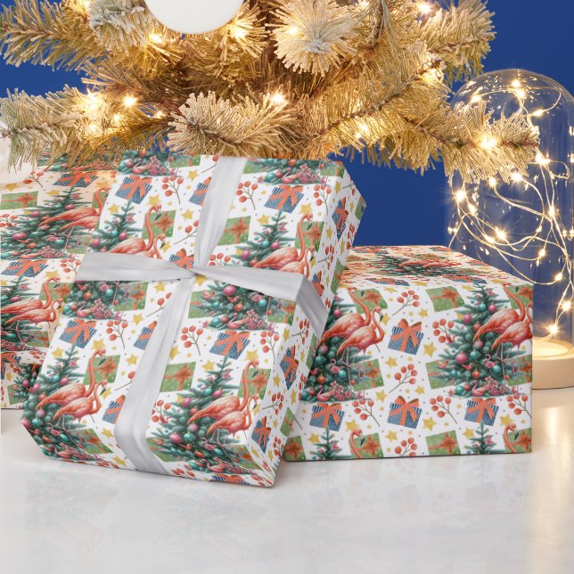 Papier Cadeau Flamant rose thème de Noël (Vacances)
