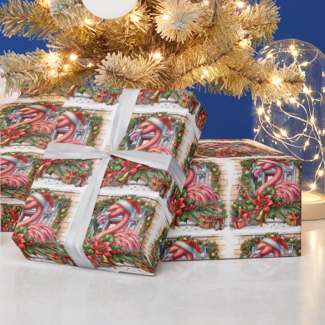 Papier Cadeau Flamant rose thème de Noël (Vacances)