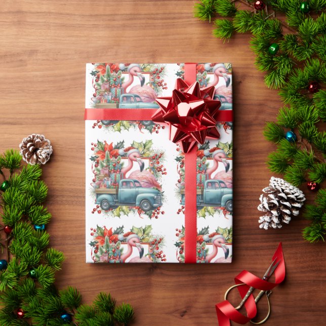 Papier Cadeau Flamant rose thème de Noël (Cadeau de vacances)