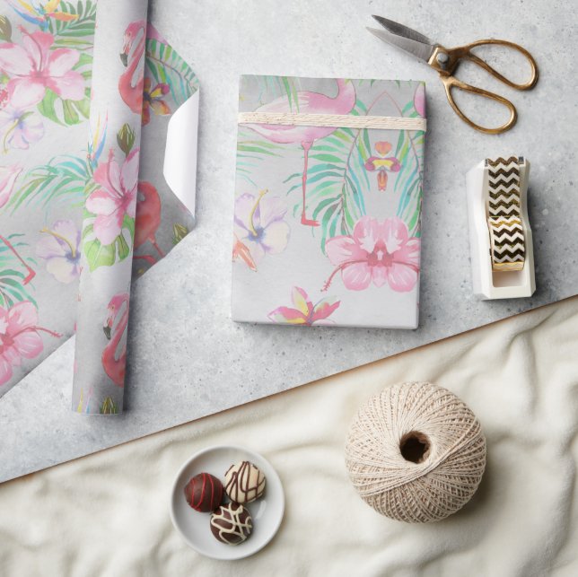 Papier Cadeau Flamant rose tropical Baby shower botanique (Artisanat)