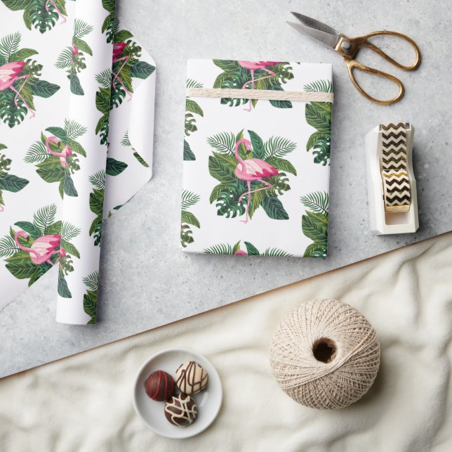 Papier Cadeau Flamant rose Tropical Feuille Jungle (Artisanat)