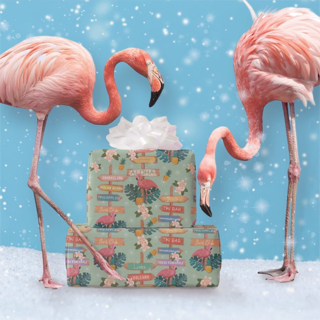 Papier Cadeau Flamant rose tropical hiver (Créateur téléchargé)