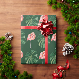 Papier Cadeau Flamant rose Tropical & Monstera Leaf Green Cadeau