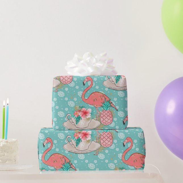 Papier Cadeau Flamant Rose Tropical Oiseaux Filles Anniversaire (Cadeaux de fête)