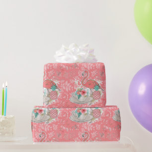 Papier Cadeau Flamant Rose Tropical Oiseaux Filles Anniversaire