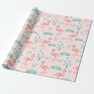 Papier Cadeau Flamant rose vintage et Motif Lily d'eau