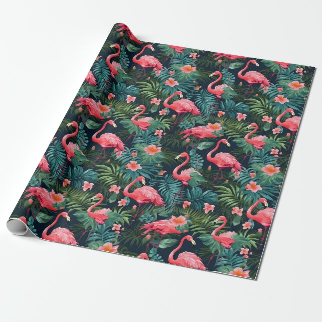 Papier Cadeau Flamant Tropical (Déroulé)