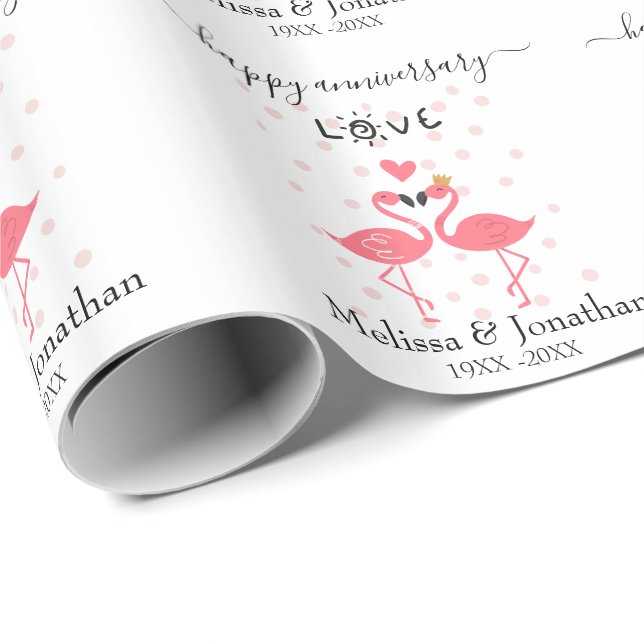 Papier Cadeau Flamants roses amoureux (Coin rond)