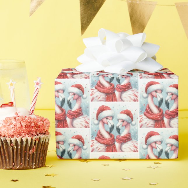 Papier Cadeau Flamants roses de Noël (Fête d'anniversaire)