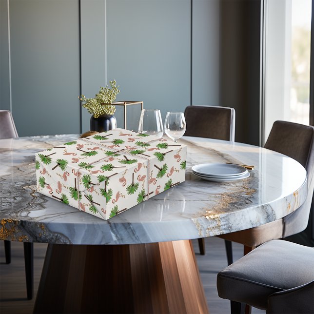 Papier Cadeau Flamants roses et palmiers (Créateur téléchargé)