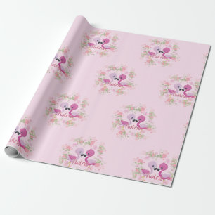 Papier Cadeau Flamants roses jumeaux en rose