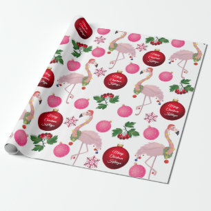 Papier Cadeau Flamants roses personnalisés de Noël