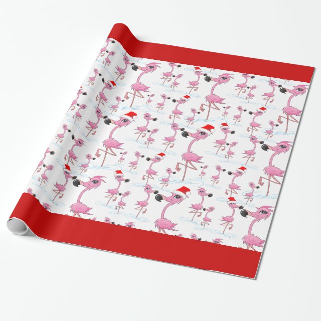 Papier Cadeau Flamants roses roses mignons Papier d'enveloppemen (Déroulé)