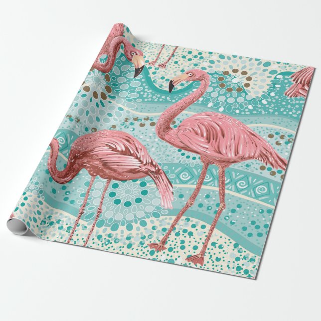 Papier Cadeau Flamants roses sans soudure motif (Déroulé)