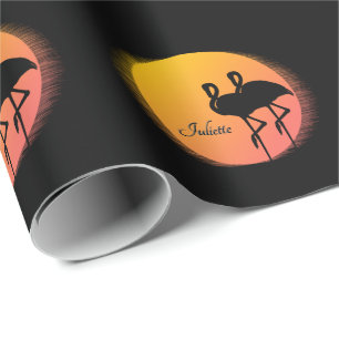 Papier Cadeau Flamants roses Sunset personnel avec nom