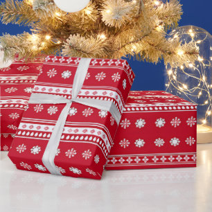 Papier Cadeau Flambeaux rouges et blancs Noël moderne