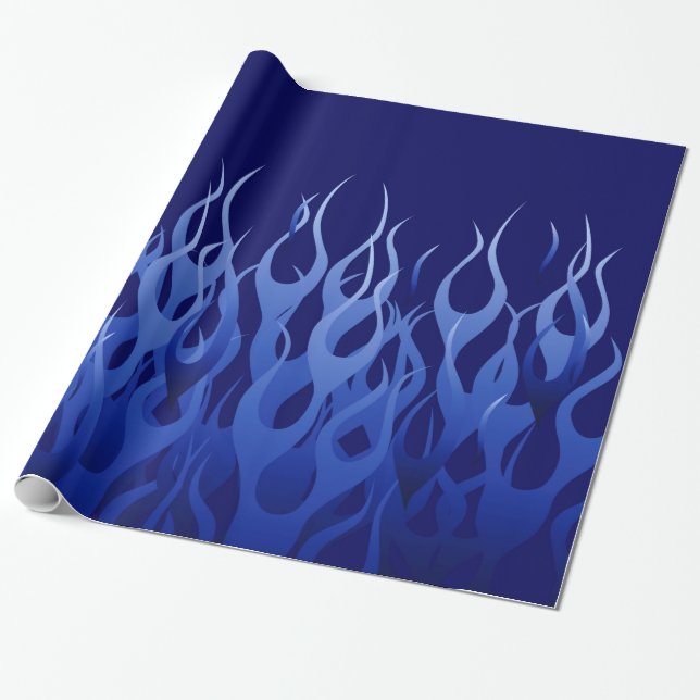 Papier Cadeau Flames Cool Blue Racing (Déroulé)
