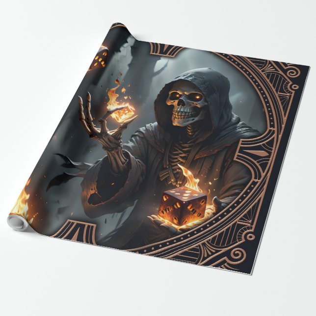 Papier Cadeau Flames gothiques, gardienne des dés brûlants. (Déroulé)