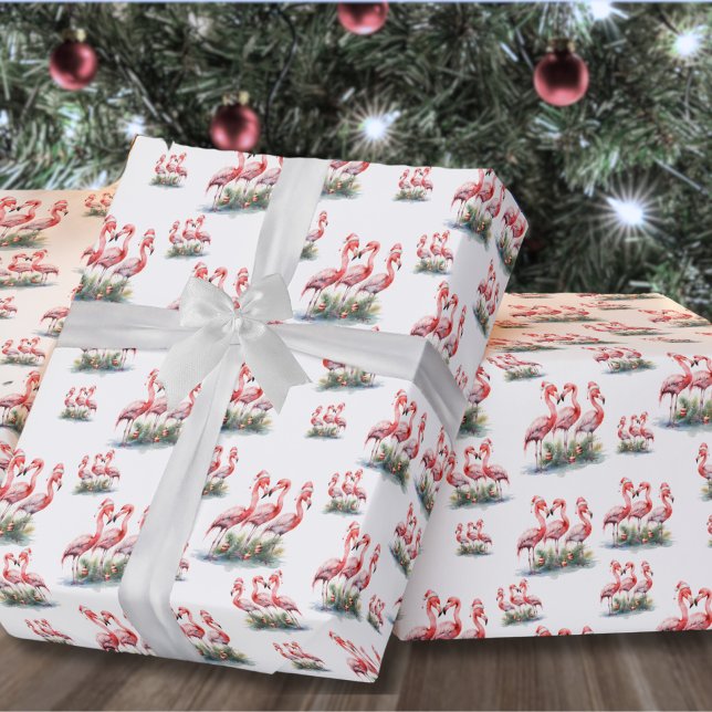 Papier Cadeau Flamingo Noël Tropical (Flamingo Tropical Beach Christmas Wrapping Paper)