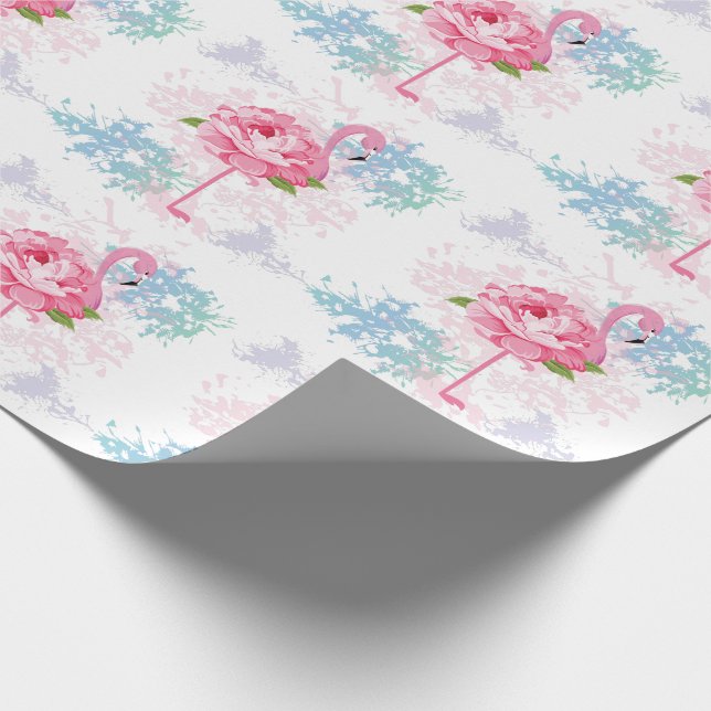 Papier Cadeau Flamingo rose Design floral (Coin)