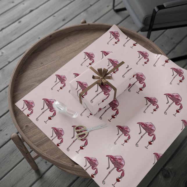 Papier Cadeau Flamingo rose Motif Vin Boisson Drôle (Flamingo Pattern Birthday Gift Wrap Pink Wrapping Paper)