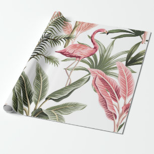 Papier Cadeau Flamingo vintage rose tropicale, bananiers et