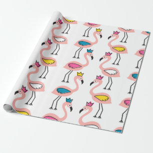 Papier Cadeau Flamingo with crown seamless pattern.