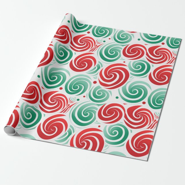 Papier Cadeau Flamme de Noël rouge, vert et blanc (Déroulé)