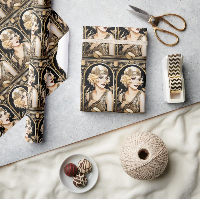 Papier Cadeau Flamme fille des années 1920 grand gatsby fête d'o (Artisanat)