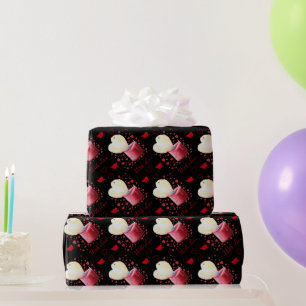 Papier Cadeau flamme rouge chandelle en forme de coeur peinture 
