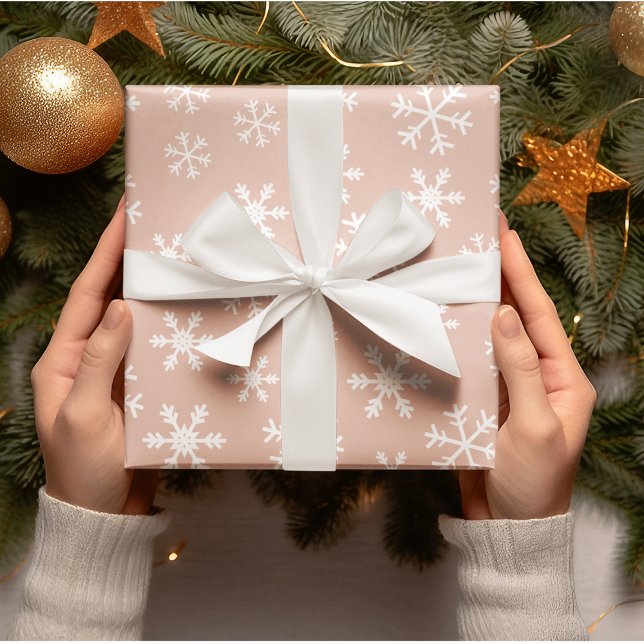Papier Cadeau Flammes De Neige Blanches Rose Pour Noël Arrière - (Créateur téléchargé)
