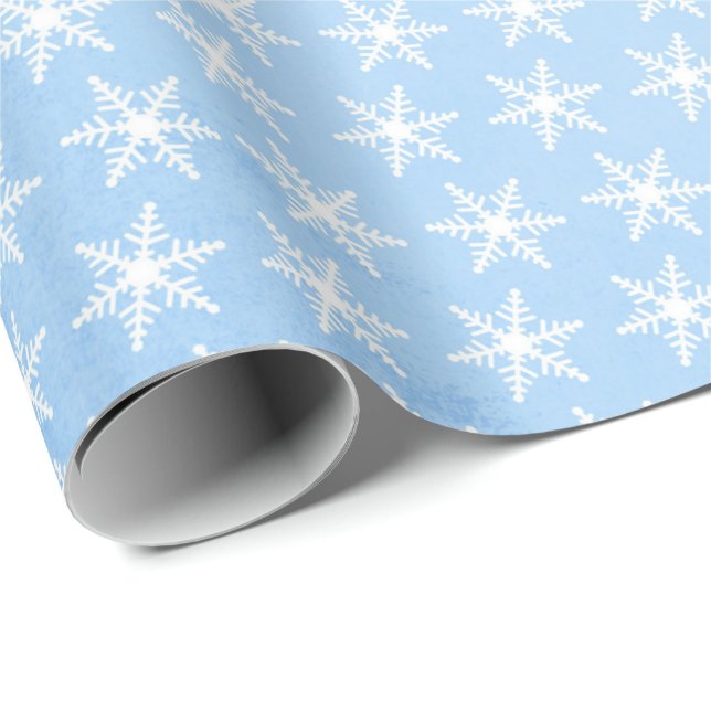Papier Cadeau Flammes De Neige Blanches Sur Bleu Pâle (Coin rond)