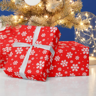 Papier Cadeau Flammes de neige blanches sur le Motif d'hiver rou