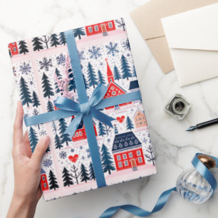 Papier Cadeau Flammes de neige de la maison des arbres de Noël