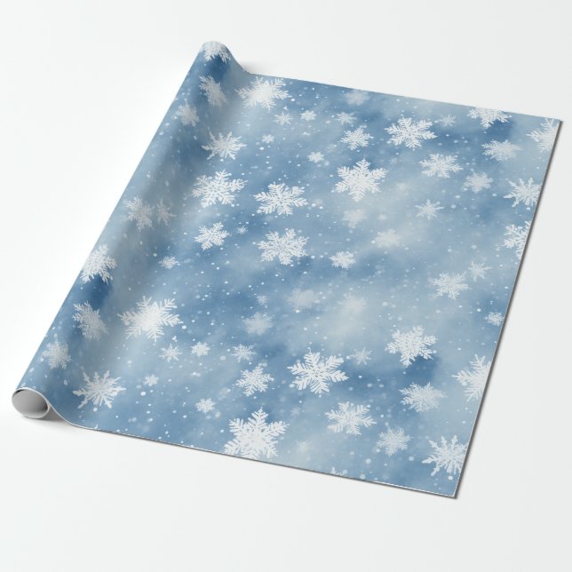 Papier Cadeau Flammes de neige de Noël Ciel bleu clair (Déroulé)