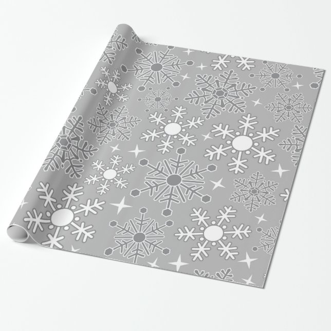Papier Cadeau Flammes de neige de Noël gris argent motif (Déroulé)