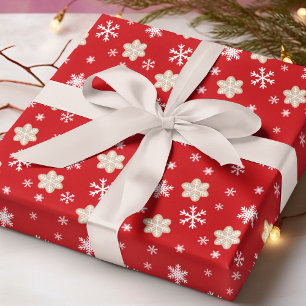 Papier Cadeau Flammes de neige d'hiver Cookies Fêtes de Noël rou