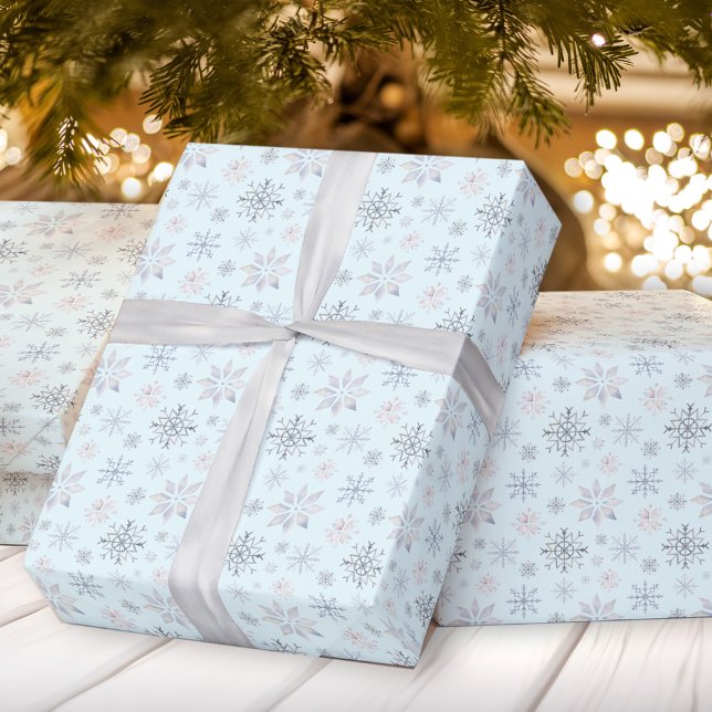 Papier Cadeau Flammes de neige d'hiver Papier d'enveloppement de (Winter Snowflakes Christmas Wrapping Paper)