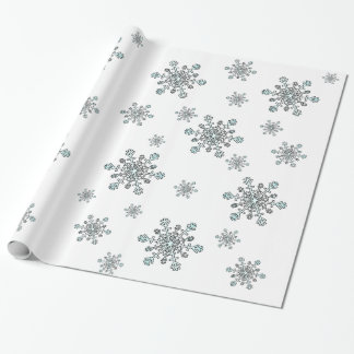 Papier Cadeau Flammes de neige en argent blanc et bleu sur blanc