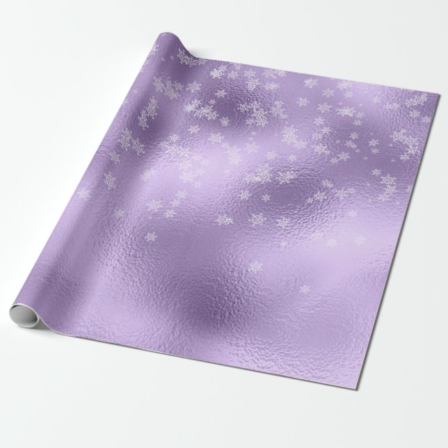 Papier Cadeau Flammes de neige en métal violet Noël (Déroulé)