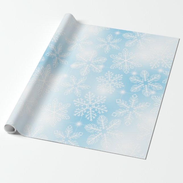 Papier Cadeau Flammes de neige et lumières bleu (Déroulé)